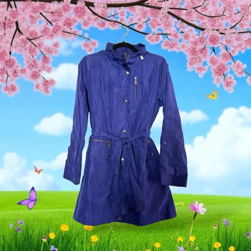 DKNY Royal Blue Lightweight Trench Coat - Picture 15 of 15